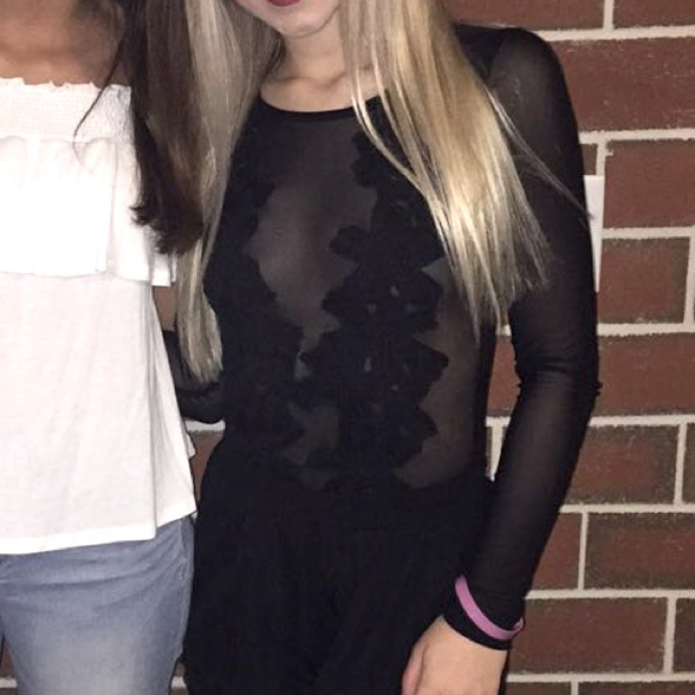 Black lace/sheer bodysuit